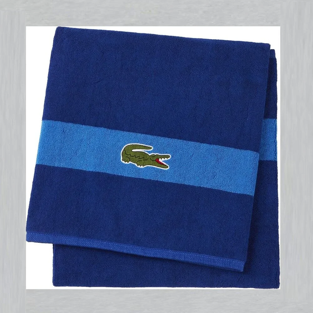 LACOSTE Big Crocodile Dark Blue Bath Towel Measures 30